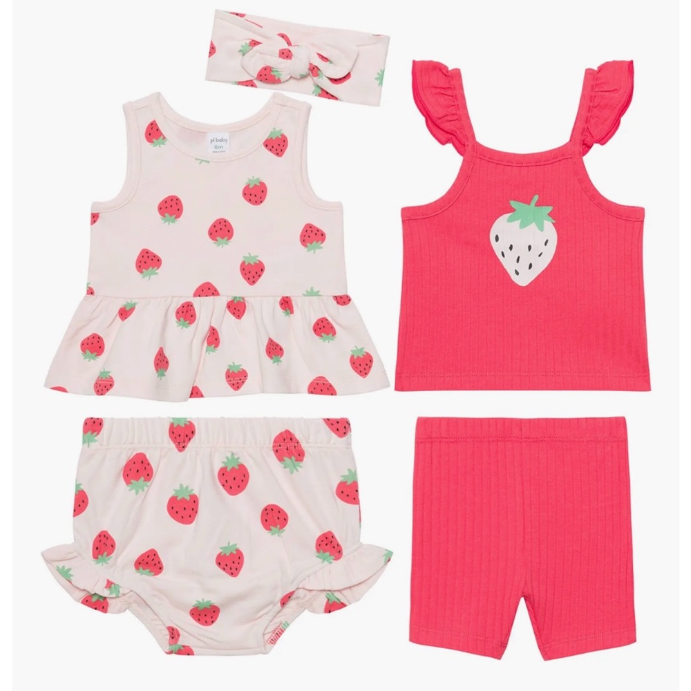 17. Petit Lem Strawberry Print Baby Outfit Set
